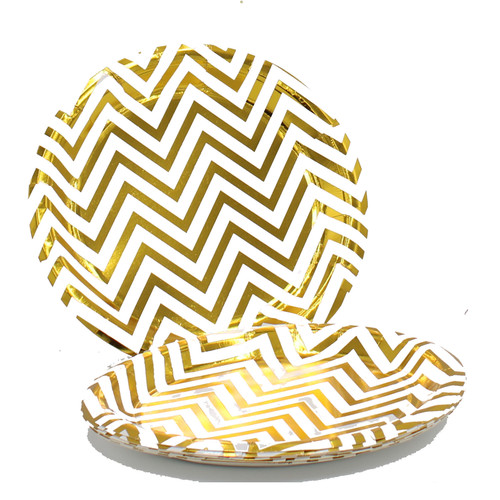 23cm Paper Plate Chevron Gold Pk10
