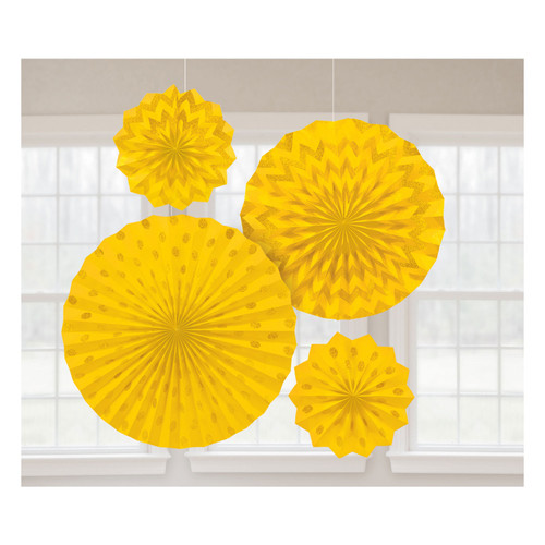 Glitter Fans Paper Yellow Pk4
