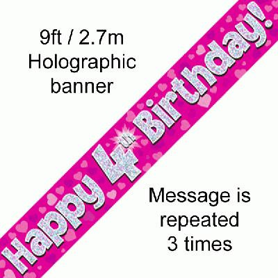 Pink Holographic Banner Age 4 9ft