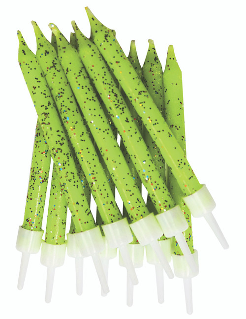 Cake Candles Pk12 Glitter Lime Green