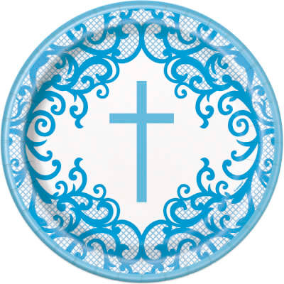 Blue Cross Plates Communion or Christening 9in