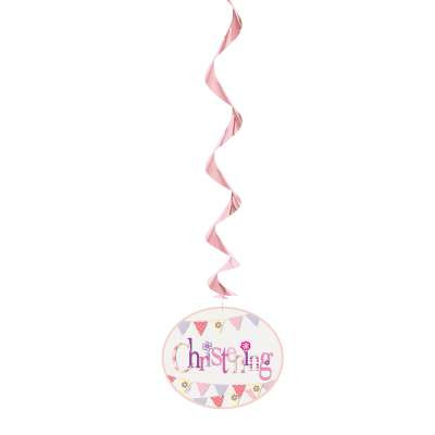 Pink Bunting Christening Hanging Swirls Pk3