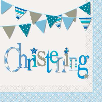 Blue Bunting Christening Napkins Pk16 2Ply