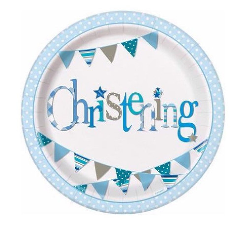 Blue Bunting Christening Plates Pk8 21cm