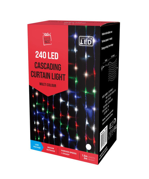 240 LED CASCADING CURTAIN LIGHTS MULTICOLOURED