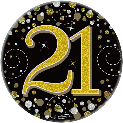3in Black Gold Sparkling Fizz Badge 21st Birthday