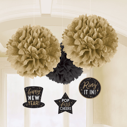 Fluffy Dangler Decoration Happy New Year 6pce