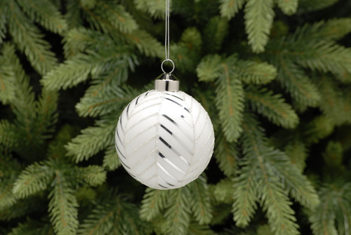 8cm white glass bauble with silver leaf