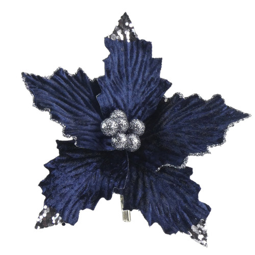 Poinsettia Clip On Navy 25cm