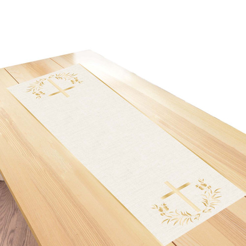 Botanical Cross Communion Gold Table Runner Fabric 40cmx1.8m