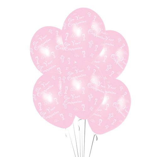 11in Latex Balloons Pk6 Pink 1st Communion