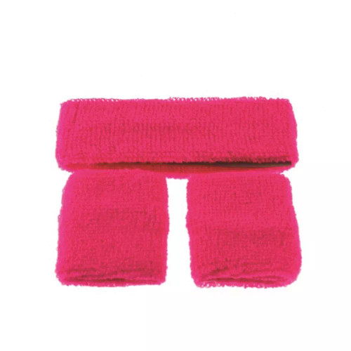 1980s Head Sweatband and Pair Wristbands Neon Pink