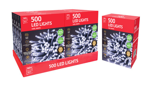 500 LED String Lights White With Clear Cable