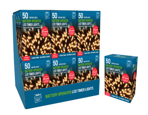 50 Timer Lights Vintage Gold Battery Operated