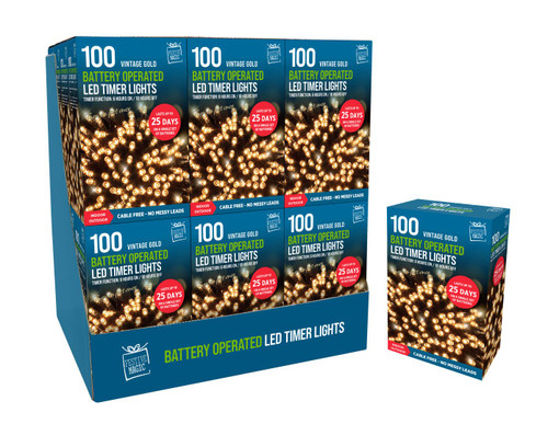 100 Timer Lights Vintage Gold Battery Operated