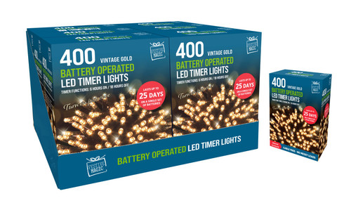 400 Timer Lights Vintage Gold Battery Operated