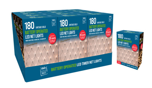 180 Timer Net Lights Vintage Gold Battery Operated