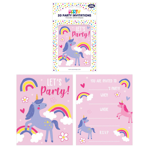 Unicorn Party Invitations Pk20