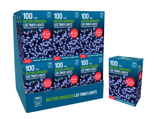 100 Timer Blue LED Lights Battery Operated