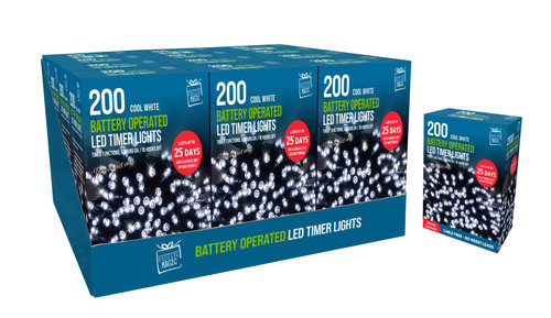 200 Timer Cold White LED Lights Battery Operated