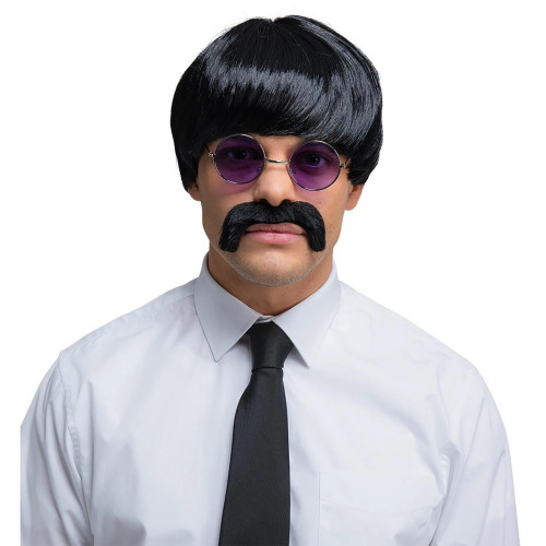 60s Pop Icon Ringo Wig and Moustache Black
