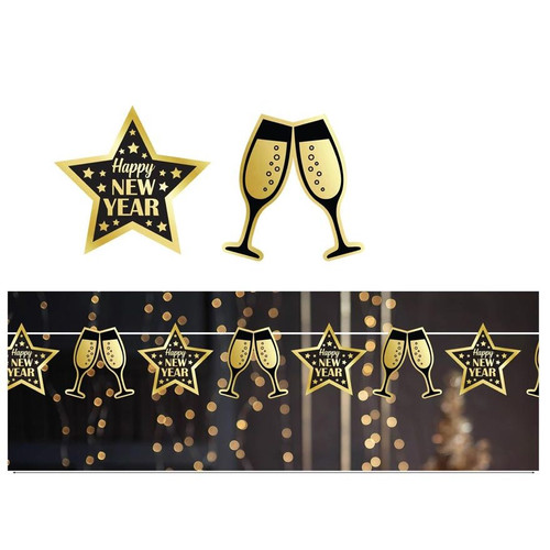 Happy New Year Champagne Glasses String Garland 16x16cm 3m