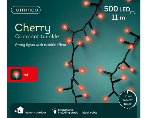 500 LED Cherry Compact Lights Red Black Cable