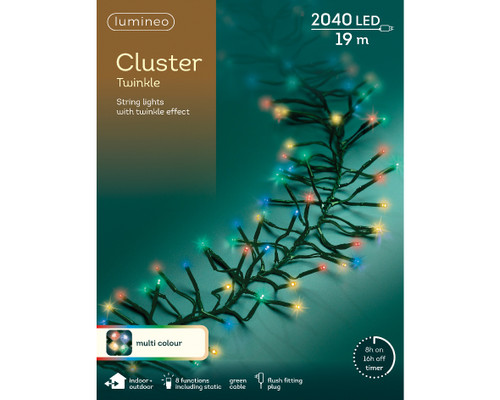 2040 LED Cluster lights twinkle effect indoor or outdoor Multicolour Green cable