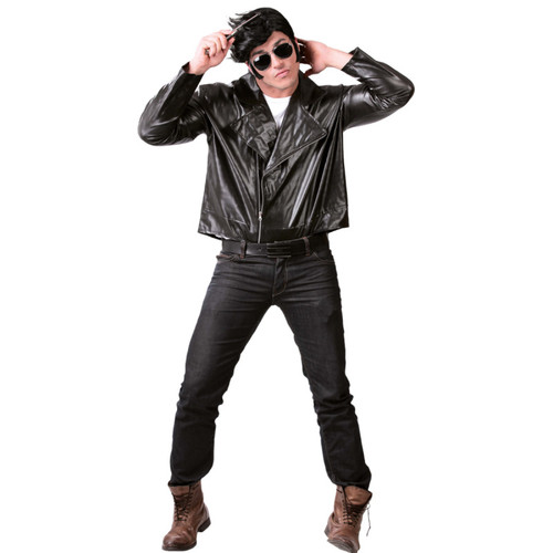 Black Faux Leather Rocker Biker Jacket Adult Size XL