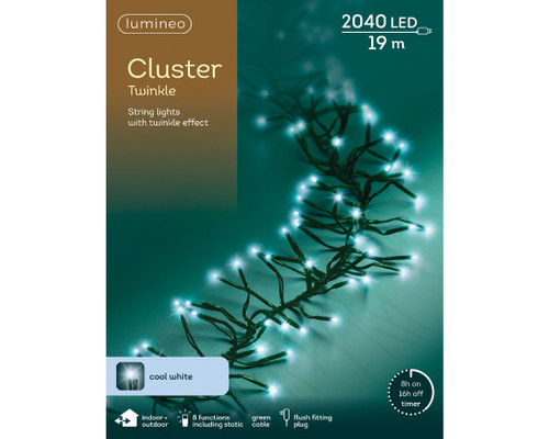 2040 LED Cluster lights twinkle effect indoor or outdoor Cool White Green cable