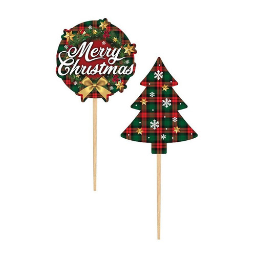 Plaid Christmas Cake Toppers 12x6cm Paper