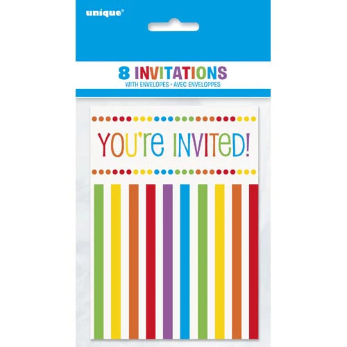 Rainbow Birthday Invites Pk8