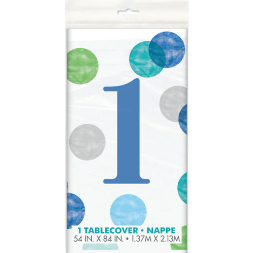 1st Birthday Blue Dots Tablecover 54x84in