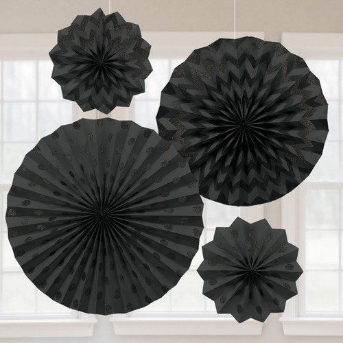 Glitter Fans Paper Black Pk4