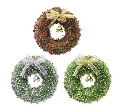 TINSEL WREATH 40cm DECORATED WITH STARS WITH BELLS AND A BOW