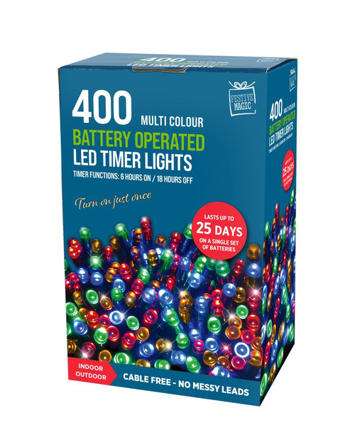 400 TIMER LED LIGHTS BATTERY OPERATED MULTICOLOURED