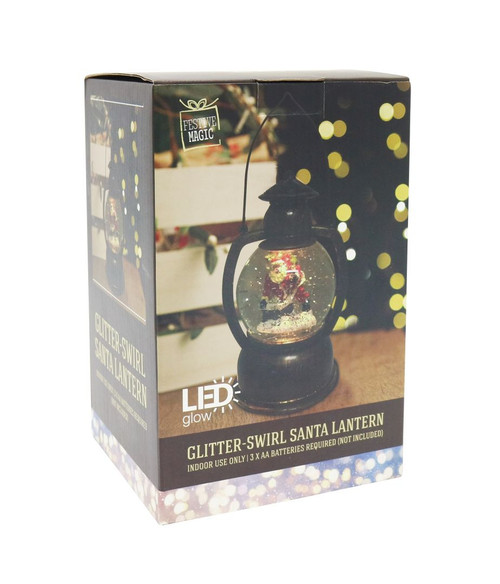 LED GLITTER SWIRL SANTA HURRICANE LANTERN