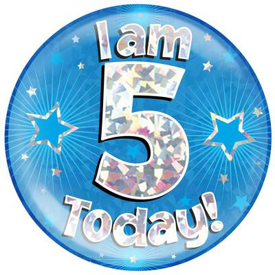 6in Jumbo Badge I Am 5 Today Blue