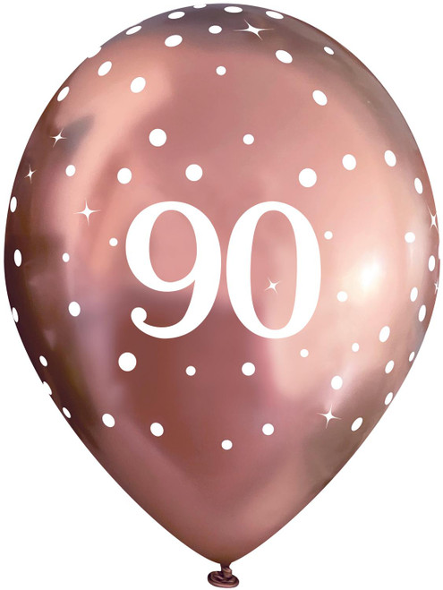 11in Latex Age 90 Rose Gold Pack of 6