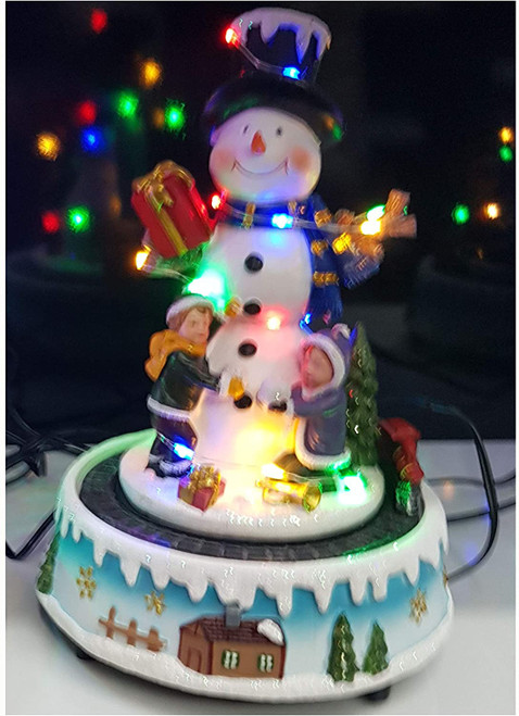 Light up Resin Snowman with Train Track Battery Operated
