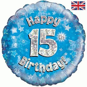 H100 18in Foil Balloon Blue Holographic Age 15