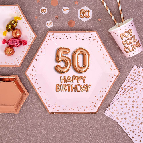 Glitz and Glamour Pink and Rose Gold Plates Age 50 pk8