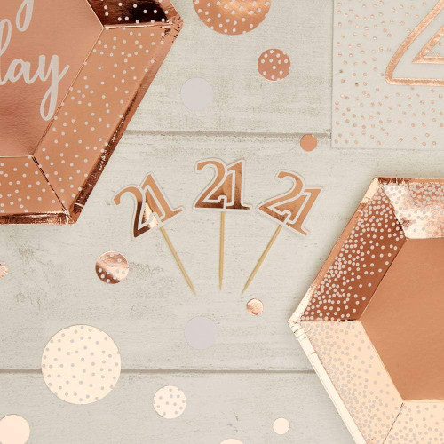 Glitz and Glamour Rose Gold Food Picks Age 21 Pk10