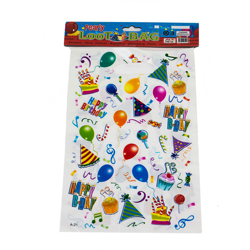 White Happy Birthday Loot Bags Small Pk10
