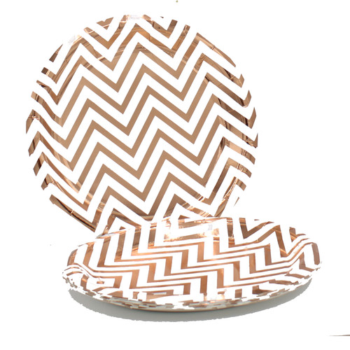 23cm Paper Plate Chevron Rose Gold Pk10