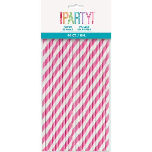 Paper Straws Hot Pink Stripe Pk40