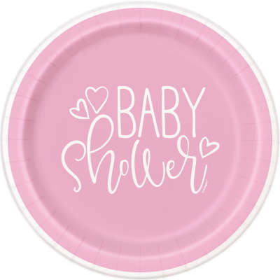 Baby Shower Pink Hearts Plates Pk8 21.9cm