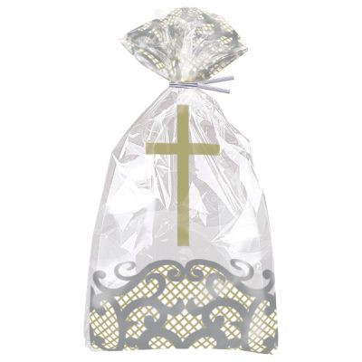 Gold Cross Cellophane Bags Communion or Christening Pk20