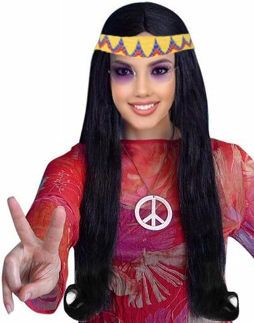 70s Black Hippie Wig