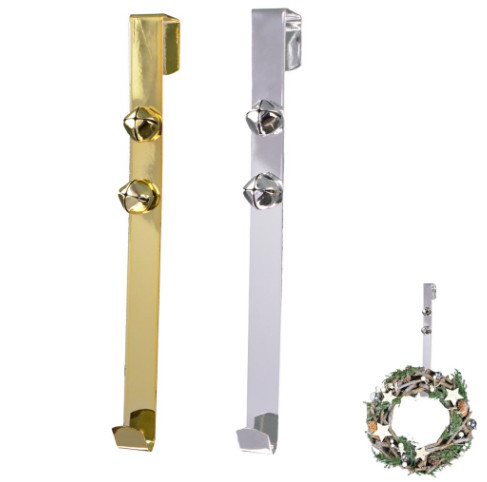 Door Wreath Hanger with 2 Jingle Bells Gold 30cm